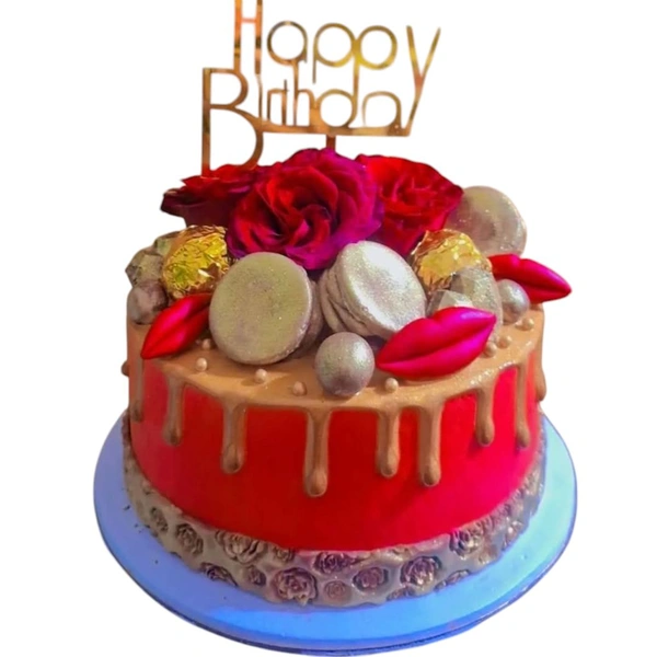 Red Rose With Golden Silver Cake - 9 Kg