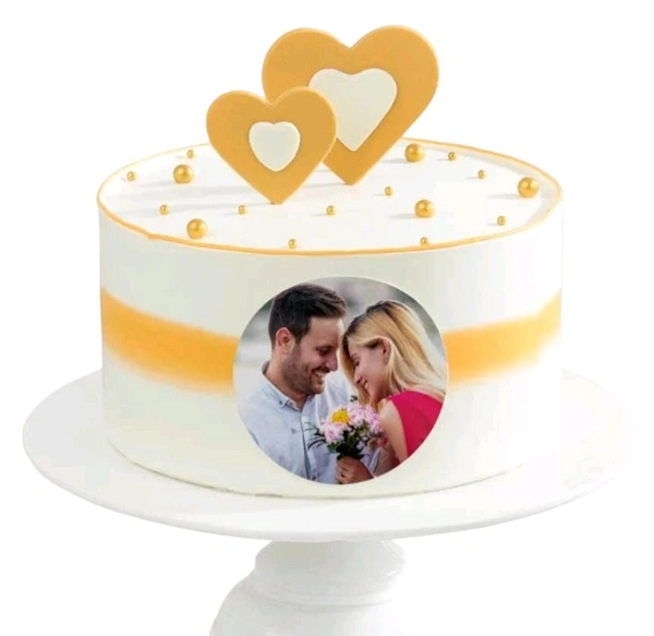 Heart And Pearls Personlized Photo Cake - 1.5 Kg