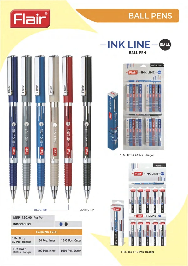 Flair Ink Line Ball pen 0.6mm Long Point - Blue, Assorted Colour, 1 Nos.