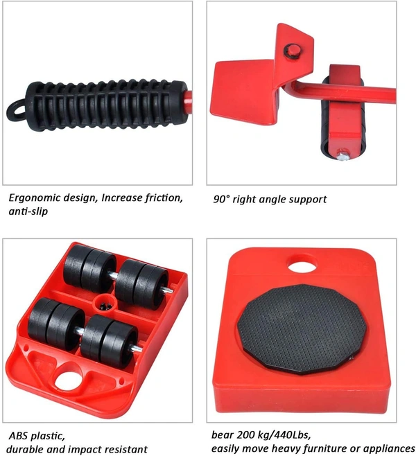 Furniture Lifter Mover Tool Set Heavy Duty Furniture Lifter With 4 Sliders For Easy And Safe Moving 360 Degree Rotatable Pads Suitable For Sofas And Refrigerators Capacity Up to 150KG (Random Color)