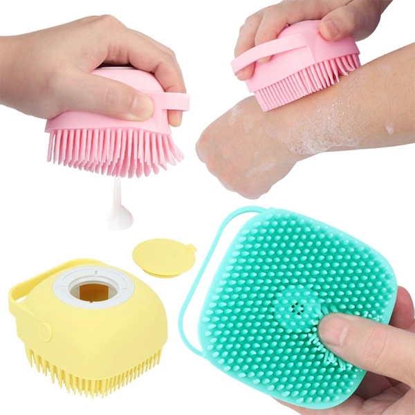 Silicon Massage Bath Brush Hair, Scalp & Bathing Brush For Cleaning Body | Silicon Wash Scrubber, Cleaner & Massager For Shampoo, Soap Dispenser | Bathing Tool | Brushes, Bathroom, Men & Women (Multicolor)