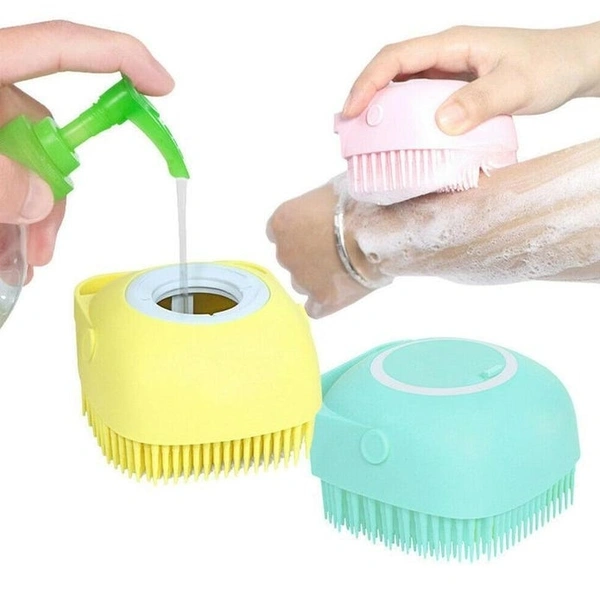 Silicon Massage Bath Brush Hair, Scalp & Bathing Brush For Cleaning Body | Silicon Wash Scrubber, Cleaner & Massager For Shampoo, Soap Dispenser | Bathing Tool | Brushes, Bathroom, Men & Women (Multicolor)