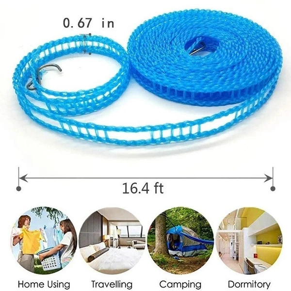 Portable Travel Clothesline, 16-ft Clothes Drying Line Adjustable for Indoor Outdoor, Windproof Non-Slip Clothes Line, Clotheslines for Camping Travel and Home Use (Random Colour)