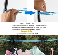 Portable Travel Clothesline, 16-ft Clothes Drying Line Adjustable for Indoor Outdoor, Windproof Non-Slip Clothes Line, Clotheslines for Camping Travel and Home Use (Random Colour)