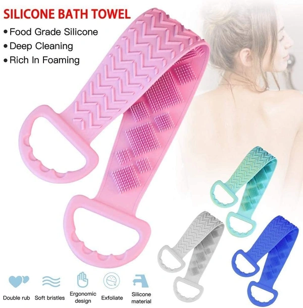 Silicone Body Back Scrubber, Double Side Bathing Brush for Skin Deep Cleaning Massage, Dead Skin Removal Exfoliating Belt for Shower, Easy to Clean, Lathers Well for Men & Women (Multicolour)