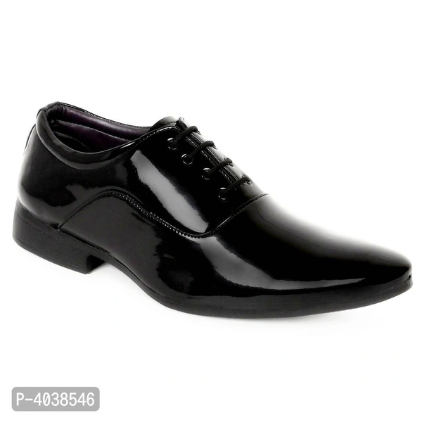 Premium Oxford Class Designer Patent Leatherette Shining Jet Black Lace-Up Party Formal Shoes - uk6, Black