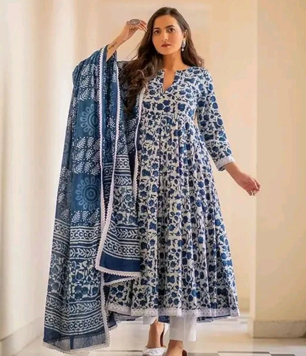 Floral Printed Kurta Set With Dupatta - 4XL