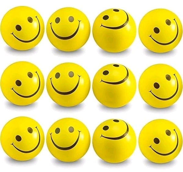Heart Beat Stress Relief Smiley Balls, Yellow Squeeze Toys, Pack of 12, Non-Toxic Soft Sponge Balls for Kids and Adults