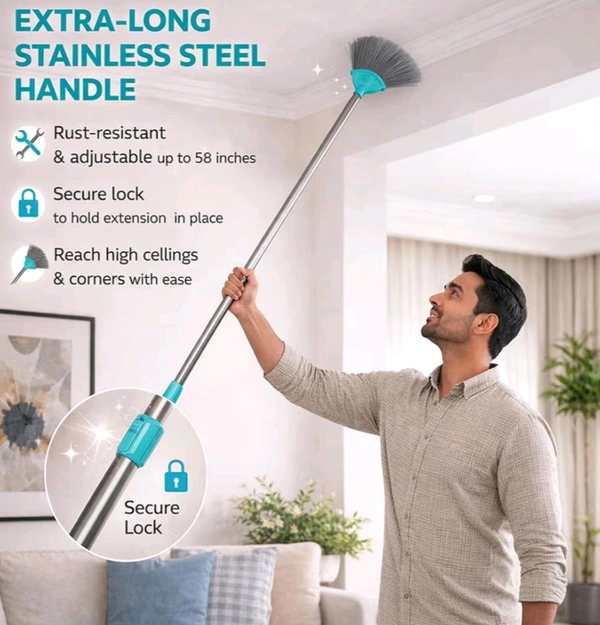 Spider Web Cleaner Stick| Web Cleaner Broom Long Extendable| Dust Cleaning Brush for Indoor and Outdoor Web Cleaning| Cobweb Duster with Extenion Pole