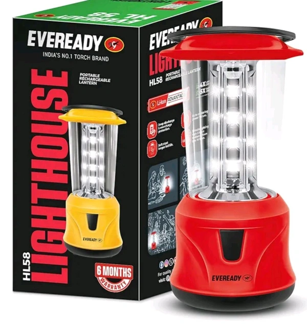 Eveready HL58, Rechargeable 4.8W Emergency Lantern, Overcharge & Deep Discharge Protection, Easy Plug & Play Charging, 360° Lighting