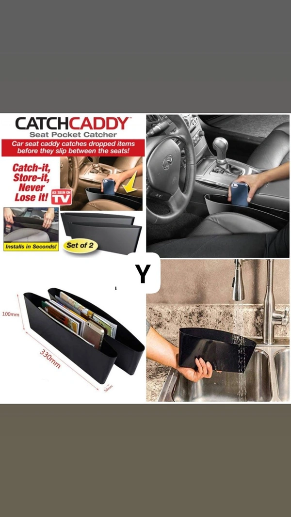 Car Storage Box Caddy•Do not let your stuff lost in the car just because you don't have a place to put them! Will save your energy from searching dropped items on car floor. Simply reach beside your seat and store any of your stuff securely!•Excellent Storage Space Addition in Your Car - Get the storage space you don't realize before! Smart Catch Caddy is not only adds more storage