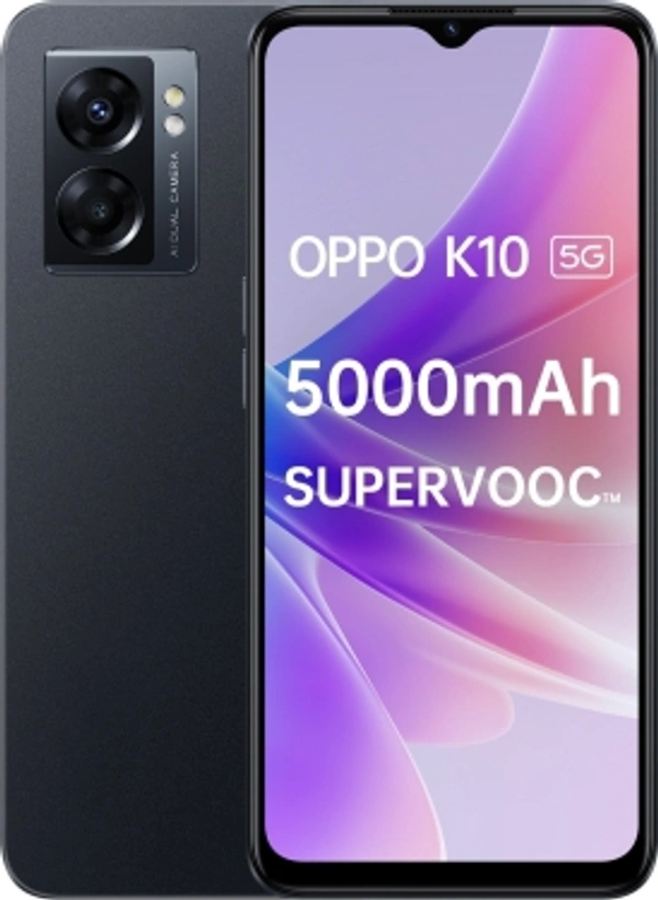 OPPO K10 5G (Midnight Black, 128 GB)Color: Midnight Black, Ocean BlueRAM: 6 GB, 8 GB8 GB RAM | 128 GB ROM | Expandable Upto 1 TB16.66 cm (6.56 inch) HD+ Display48MP + 2MP | 8MP Front Camera5000 mAh Lithium Ion Polymer BatteryMediatek Dimensity 810 Processor7 Days Replacement Policy, No questions asked.