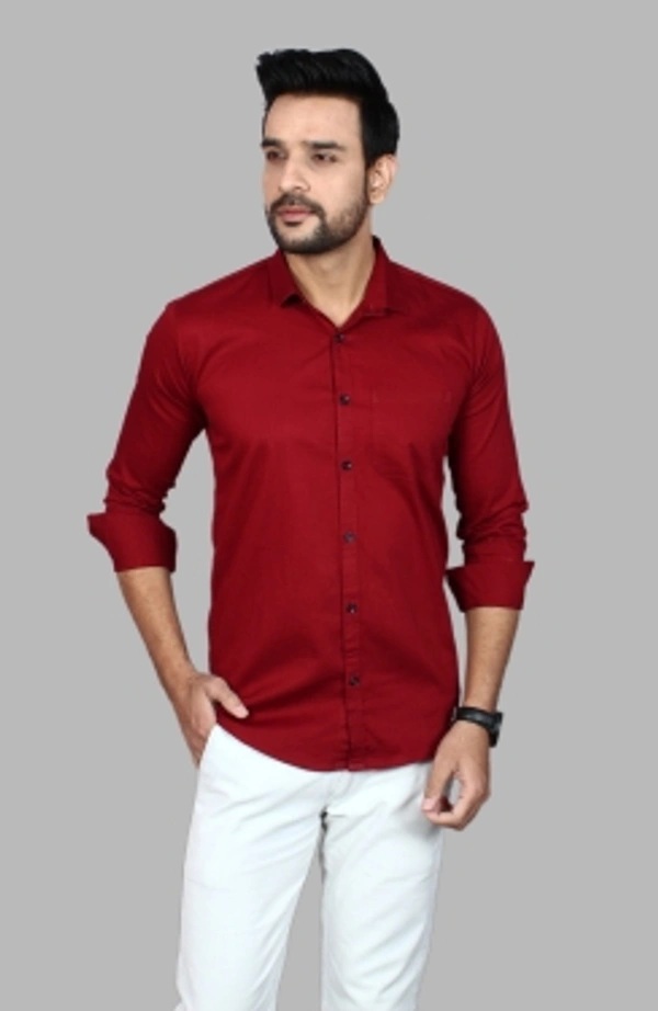 Liza Martin Men Solid Casual Red ShirtColor: Blue, Cream, Light Blue, Light Green, Maroon, RedSize: M, L, XL, XXLFabric: Cotton BlendRegular Fit, Full SleeveCollar Type: SlimPattern: SolidSet of 110 Days Return Policy, No questions asked. - M