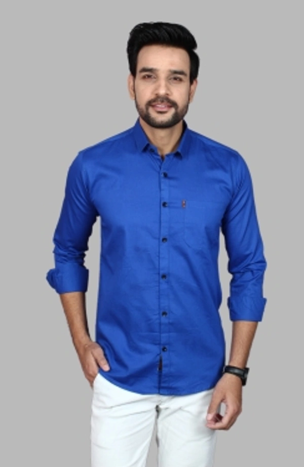 Liza Martin Men Solid Casual Blue ShirtColor: Blue, Cream, Light Blue, Light Green, Maroon, RedSize: M, L, XL, XXLFabric: Cotton BlendRegular Fit, Full SleeveCollar Type: SlimPattern: SolidSet of 110 Days Return Policy, No questions asked. - M