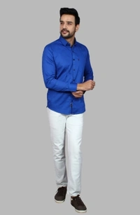 Liza Martin Men Solid Casual Blue ShirtColor: Blue, Cream, Light Blue, Light Green, Maroon, RedSize: M, L, XL, XXLFabric: Cotton BlendRegular Fit, Full SleeveCollar Type: SlimPattern: SolidSet of 110 Days Return Policy, No questions asked. - M
