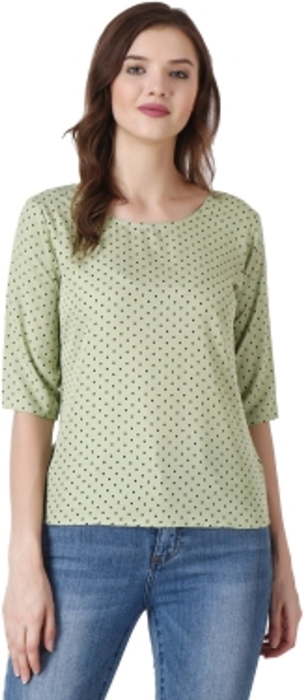 Casual Polka Print Women Green TopColor: Black, Green, Maroon, Navy, WhiteSize: S, M, L, XLColor Code :GreenStyle Code :SPY_108_GreenSize :MFabric :CrepeOccasion :CasualFabric Care :Regular Machine WashPattern :Polka Print7 Days Return Policy, No questions asked. - S