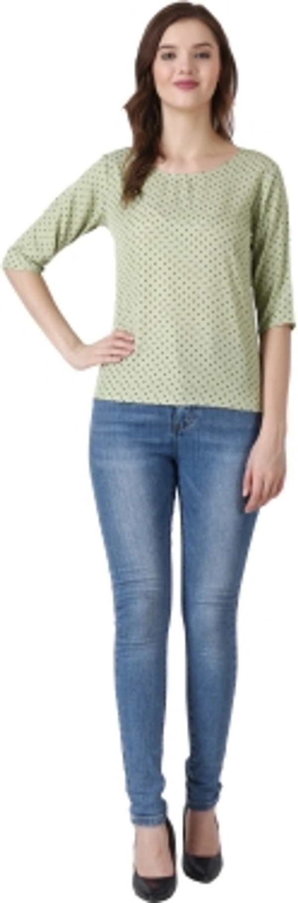 Casual Polka Print Women Green TopColor: Black, Green, Maroon, Navy, WhiteSize: S, M, L, XLColor Code :GreenStyle Code :SPY_108_GreenSize :MFabric :CrepeOccasion :CasualFabric Care :Regular Machine WashPattern :Polka Print7 Days Return Policy, No questions asked. - S