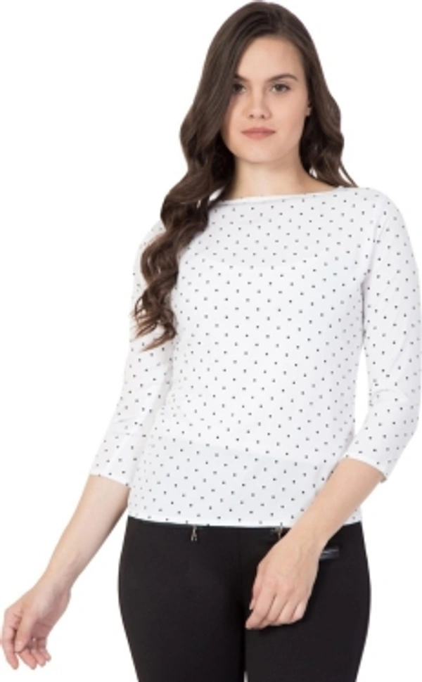 Casual Polka Print Women White TopColor: Black, Green, Maroon, Navy, WhiteSize: S, M, L, XLColor Code :WhiteStyle Code :SPY_109_WhiteTOP_MSize :MFabric :CrepeOccasion :CasualFabric Care :Regular Machine WashPattern :Polka Print7 Days Return Policy, No questions asked. - L