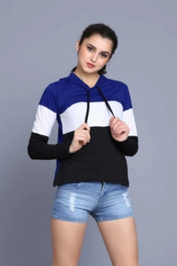 Color Block Women Multicolor T-ShirtColor: Blue, Maroon, Mustard, Olive, Red, See GreenSize: S, M, L, XLColor :MulticolorType :Hooded NeckSleeve :Full SleeveFit :RegularFabric :Cotton BlendStyle Code :Hood4348Neck Type :Hooded Neck7 Days Return Policy, No questions asked. - Nevy Blue, L