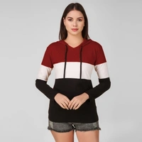 Color Block Women Multicolor T-ShirtColor: Blue, Maroon, Mustard, Olive, Red, See GreenSize: S, M, L, XLColor :MulticolorType :Hooded NeckSleeve :Full SleeveFit :RegularFabric :Cotton BlendStyle Code :Hood4348Neck Type :Hooded Neck7 Days Return Policy, No questions asked. - Nevy Blue, L