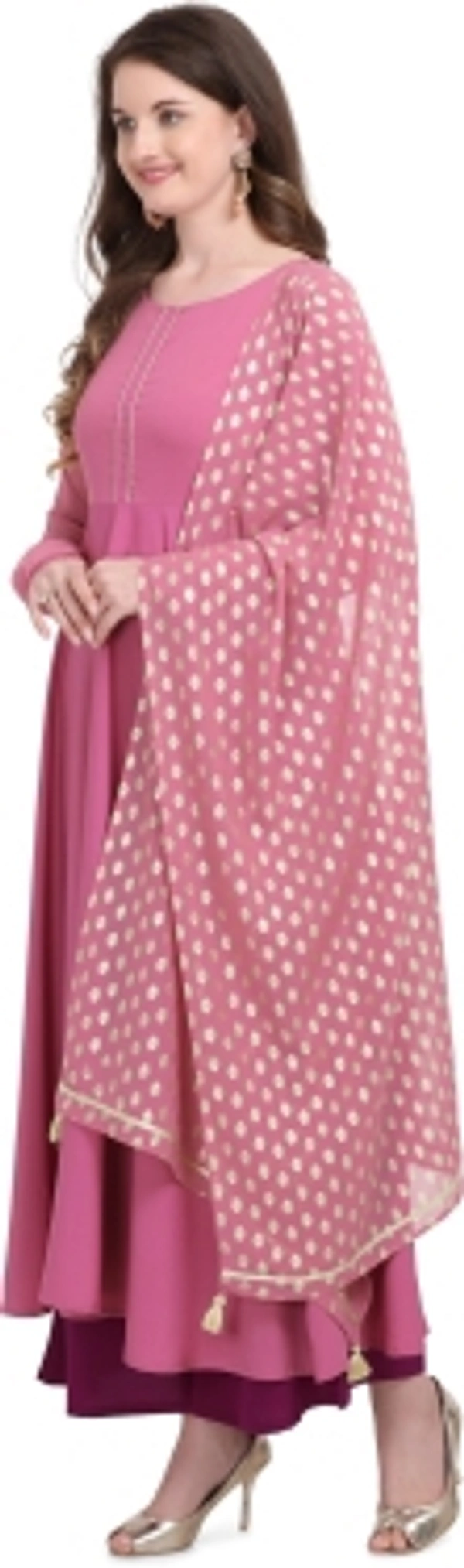 THE FAB FACTORY Women Kurta and Dupatta SetGeorgette, Crepe FabricFull SleeveSolid PatternColor: PinkFor Women10 Days Return Policy, No questions asked. - M