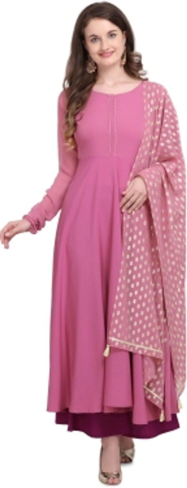THE FAB FACTORY Women Kurta and Dupatta SetGeorgette, Crepe FabricFull SleeveSolid PatternColor: PinkFor Women10 Days Return Policy, No questions asked. - M