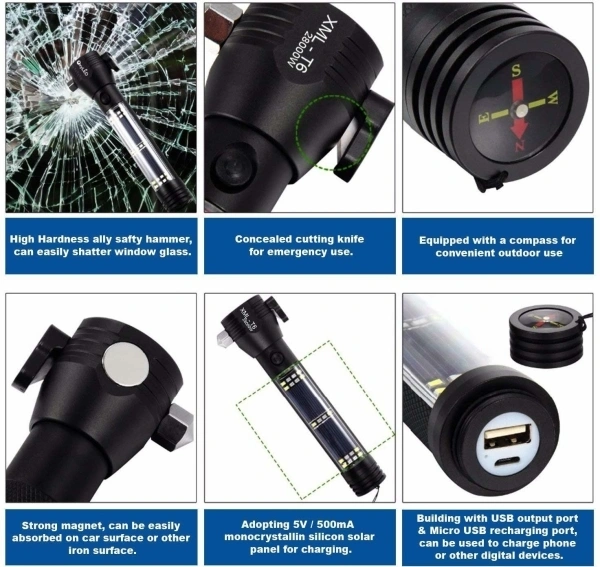 Rechargeable 7 Mode Solar LED Torch Travel Flash Light