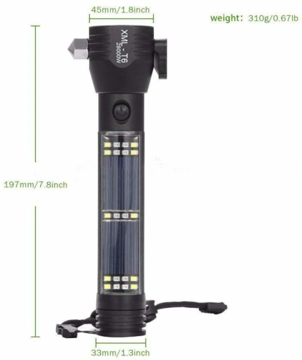 Rechargeable 7 Mode Solar LED Torch Travel Flash Light