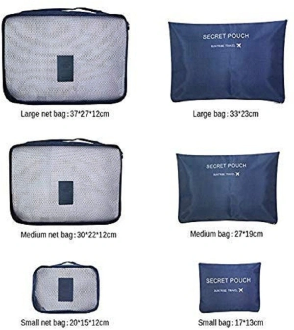 Travel Organizer Packing Cube Set ( 3 Pcs Mesh Bag +3 Pcs Storage Pouch) - Grey