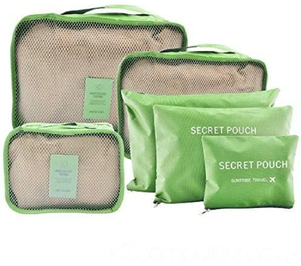 Travel Organizer Packing Cube Set ( 3 Pcs Mesh Bag +3 Pcs Storage Pouch) - Green