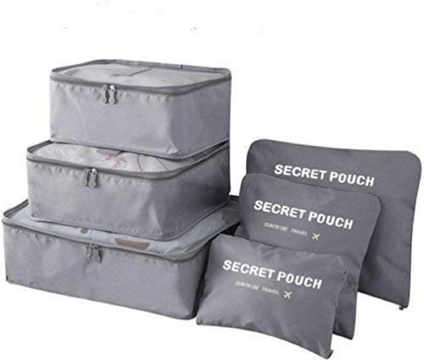 Travel Organizer Packing Cube Set ( 3 Pcs Mesh Bag +3 Pcs Storage Pouch) - Grey