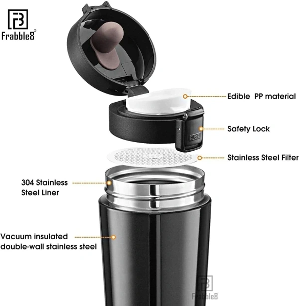 Vacuum Insulated Stainless Steel Travel Flask  - Black