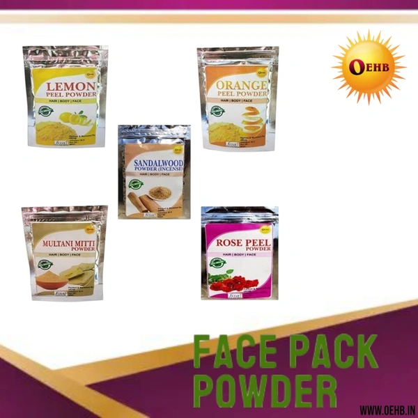 OEHB Natural 5in1 Orange Peel Lamon Peel Rose Peel Sandalwood amd Multani Mitti Powder Each 50g - FREE