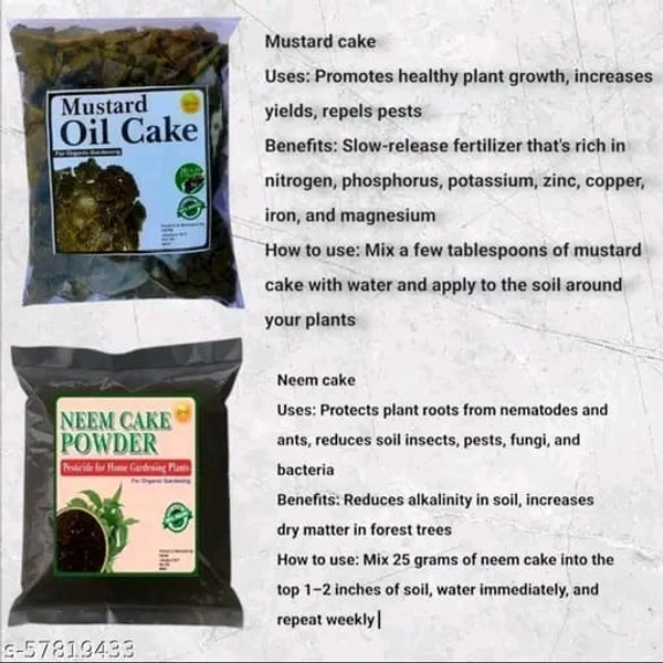 OEHB Organic Mustard Oil Cake 450g and Neem Cake Powder 450g for Home Garden, Potting Plant Growth Nutrient