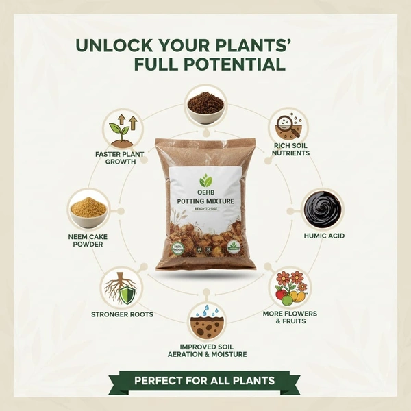 OEHB Potting Mixture – 100% Organic Soil Booster for All Plants | Bone Meal, Neem Cake, Mustard Cake, Humic Acid & Vermicompost Blend 10KG