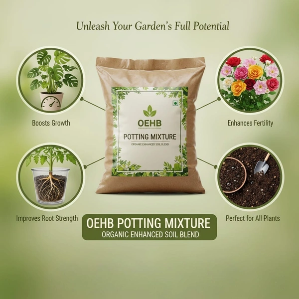 OEHB Potting Mixture – 100% Organic Soil Booster for All Plants | Bone Meal, Neem Cake, Mustard Cake, Humic Acid & Vermicompost Blend 10KG