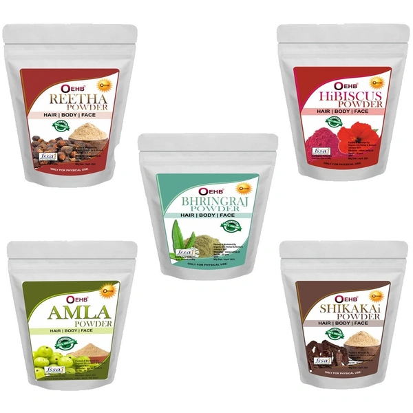 OEHB Natural Amla Reetha Shikakai Bhringraj And Hibiscus Powder 250g Each 50g