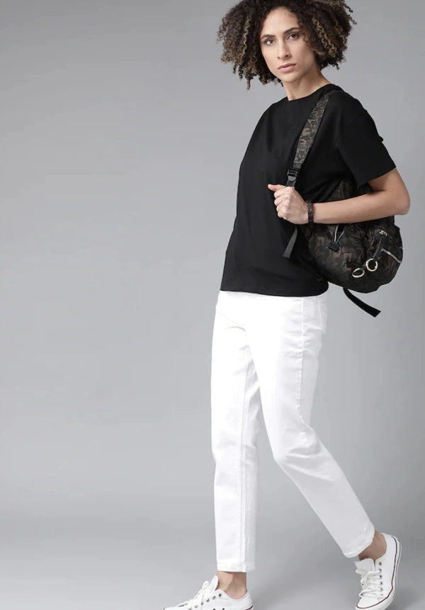 Fambruh Women T Shirt Cotton Solid Women Half Sleeves Slim Tshirt - S