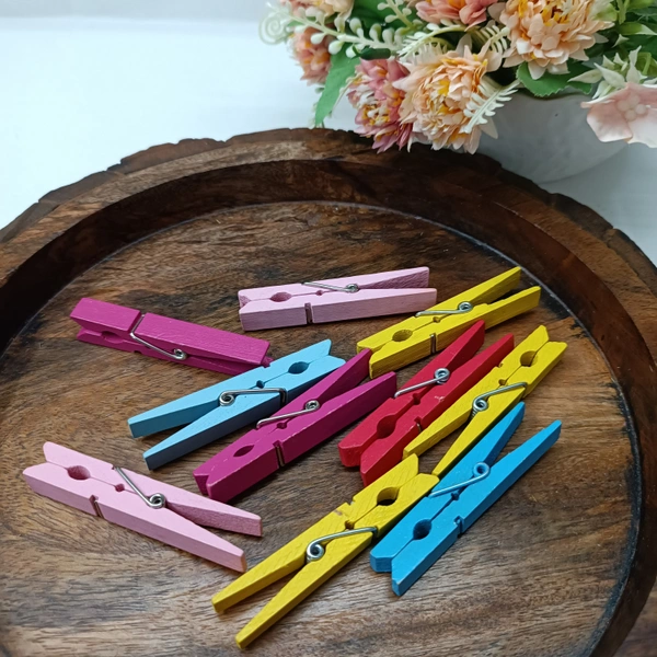 3 Inches Wooden Multi Coloured Clips (10pc)