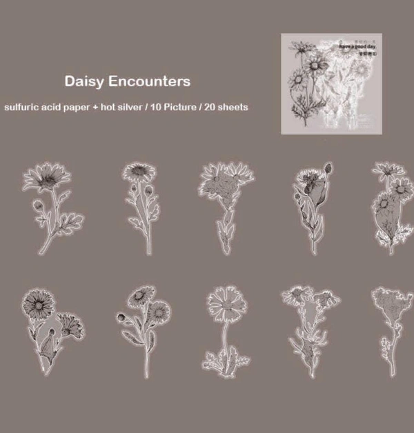 Flower Sticker Silver Hot Border (20pc)