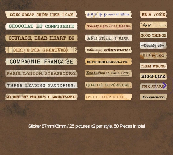 Retro Paper Washi Stickers (50pc Pack) 