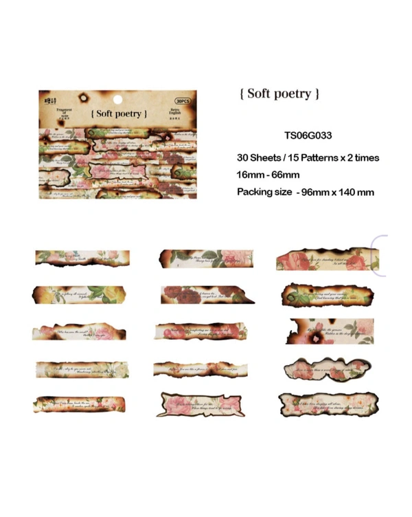Retro Burnt Paper English Sticker (30pc) Soft Poetry 