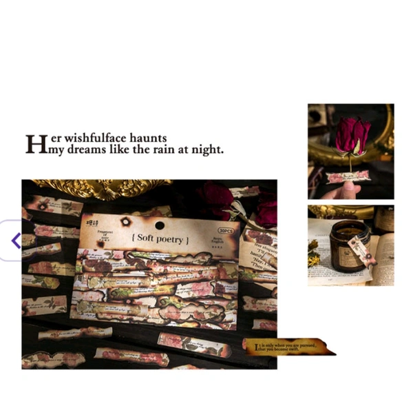 Retro Burnt Paper English Sticker (30pc) Soft Poetry 