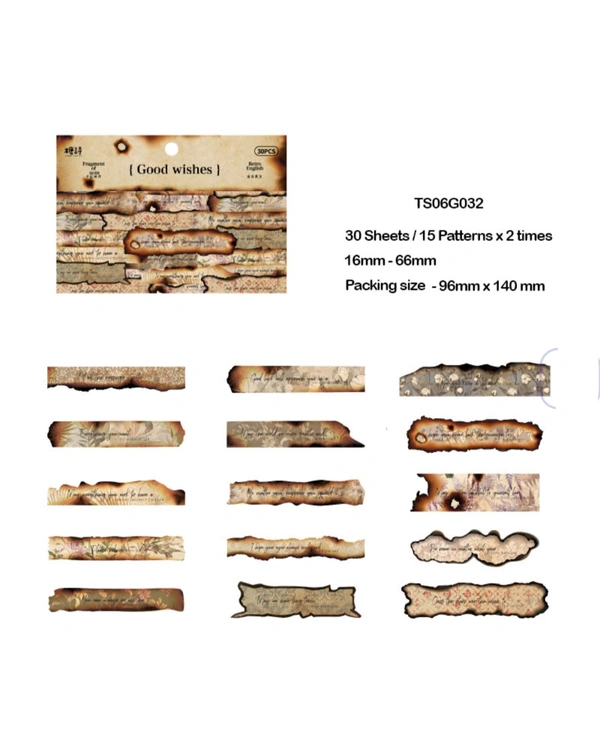 Retro Burnt Paper English Sticker (30pc) Good Wishes 