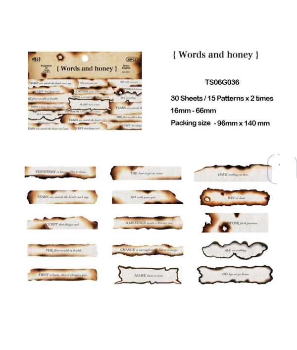 Retro Burnt Paper English Sticker (30pc) Words And Honey 