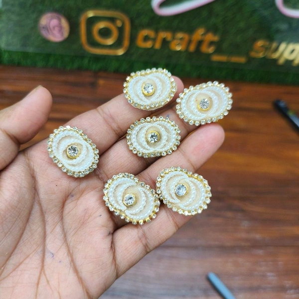 Oval Kundan Work Pack Pack Of 10 Pc (White) 