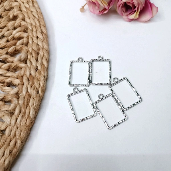 Recnatgle Pendant Bezel 5 Pcs Pack Silver 