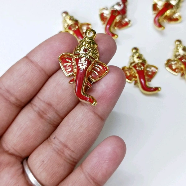 Golden Red Ganpati Charms (10 Pc ) 3cm