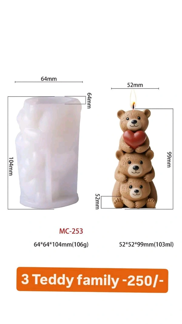 Teddy Bear Candle Mold (Combo Of 3 Designs )