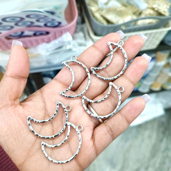 Half Moon Pendent Bezel 5pc Pack Silver 